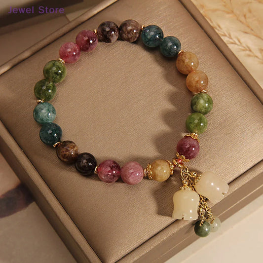 Orchid Pendant Beaded Bracelet