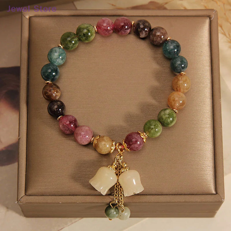 Orchid Pendant Beaded Bracelet