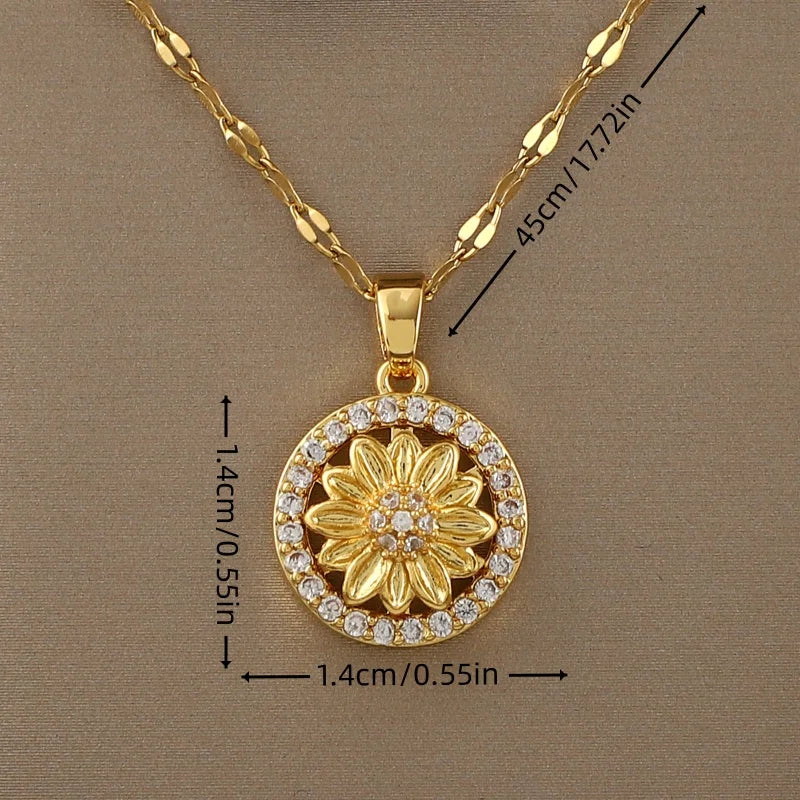 Golden Flower Zircon Necklace