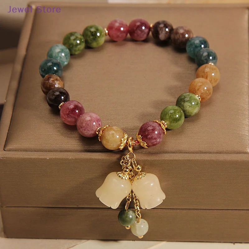 Orchid Pendant Beaded Bracelet