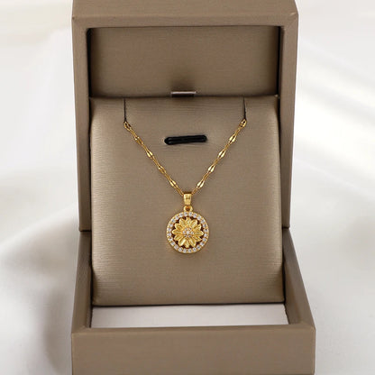 Golden Flower Zircon Necklace