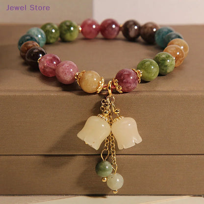 Orchid Pendant Beaded Bracelet